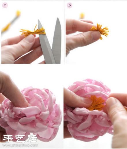 雪紡布+毛線 手工制作布藝牡丹花 -  www.rpnrmr.com