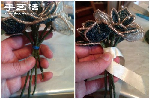 串珠玫瑰花手捧花手工制作圖解教程 -  www.rpnrmr.com