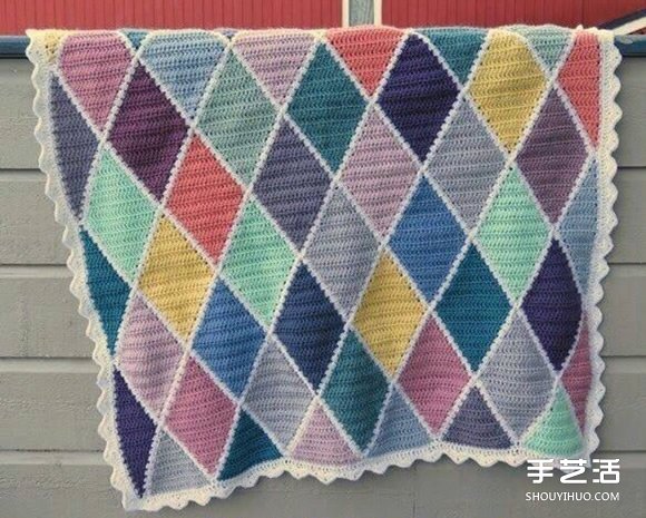 菱形花紋毯子鉤針手工編織花樣圖解教程 -  www.rpnrmr.com