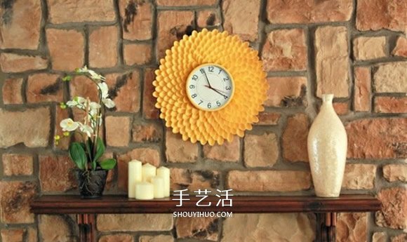 一次性勺子手工制作漂亮的野菊花掛鐘圖解 -  www.rpnrmr.com