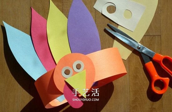 感恩節(jié)手工小制作 利用卡紙做卡通火雞頭飾 -  www.rpnrmr.com