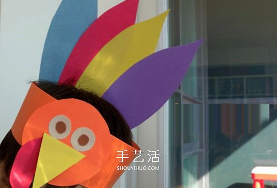 感恩節(jié)手工小制作 利用卡紙做卡通火雞頭飾 -  www.rpnrmr.com