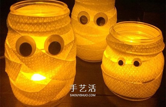 玻璃瓶做手工 可愛萬圣節(jié)木乃伊燈籠制作方法 -  www.rpnrmr.com