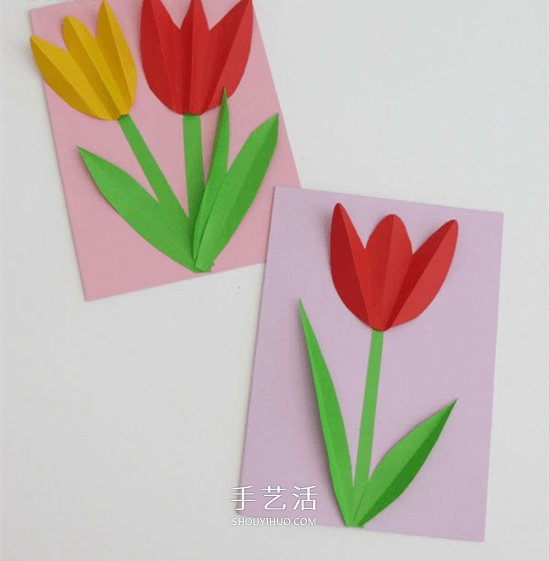 簡(jiǎn)單郁金香花賀卡做法 卡紙手工制作花朵賀卡 -  www.rpnrmr.com