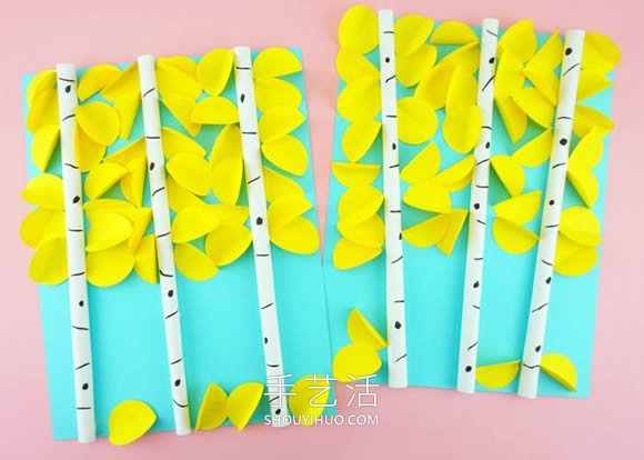 幼兒園手工制作秋天紙白楊樹貼畫的做法教程 -  www.rpnrmr.com